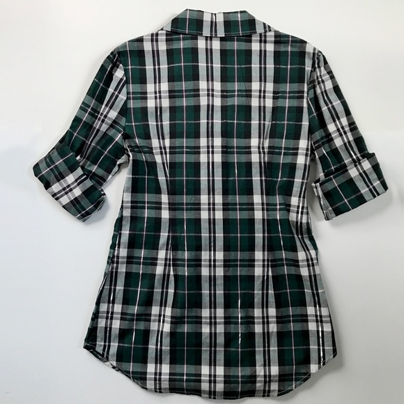 Bongo Button Down Green Plaid Top - Picture 2 of 8
